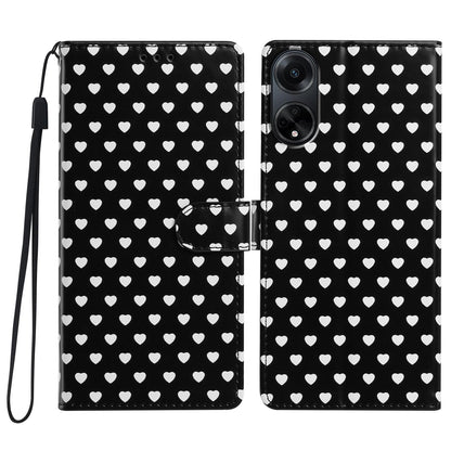 For OPPO A98 Hearts Pattern Buckle Vegan Leather Phone Case with Strap - Black Hearts - EDA009716210A