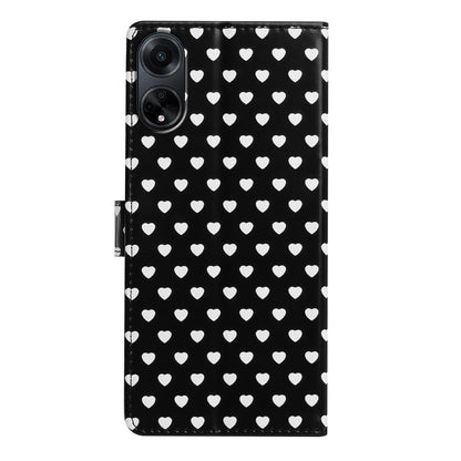 For OPPO A98 Hearts Pattern Buckle Vegan Leather Phone Case with Strap - Black Hearts - EDA009716210A