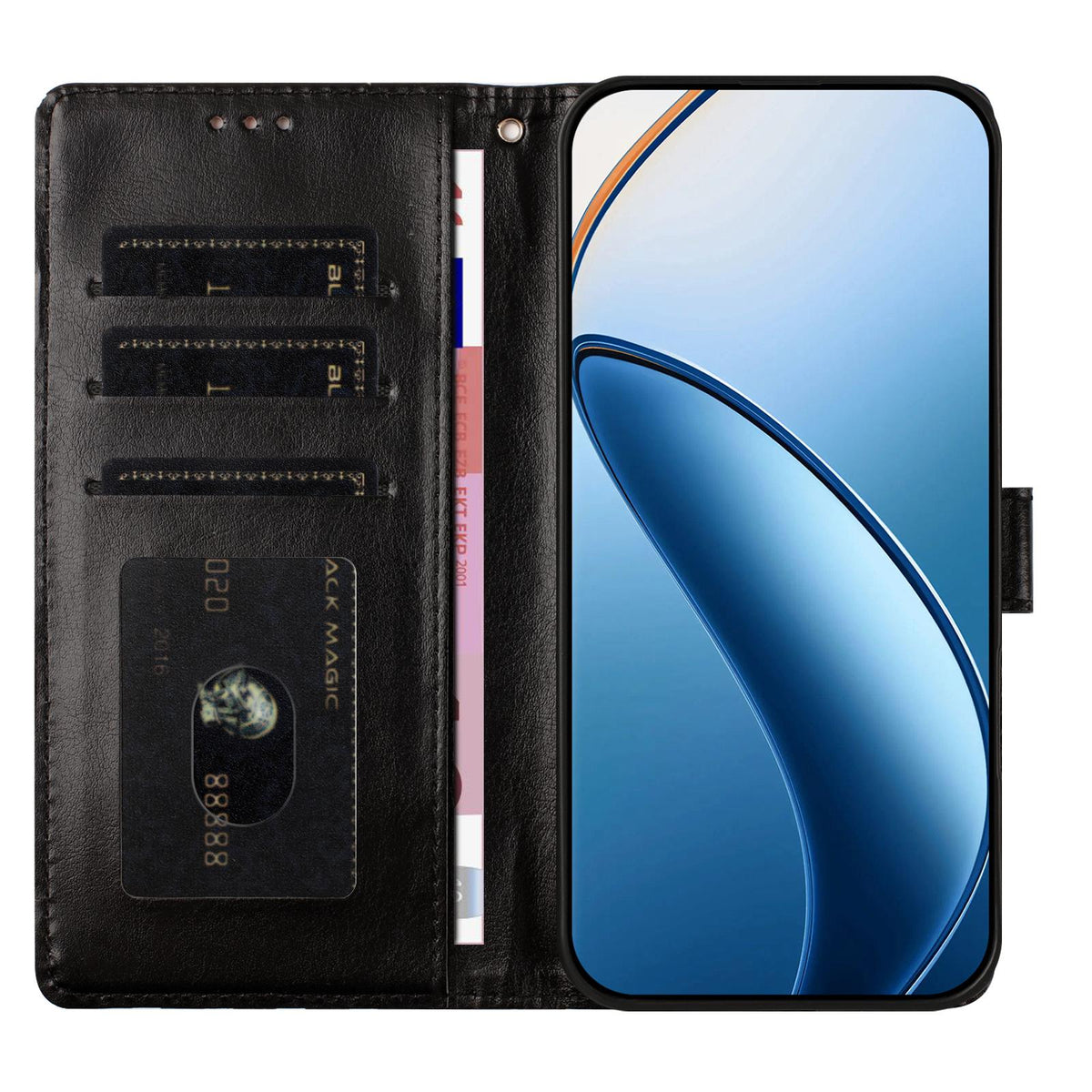 For OPPO A98 Hearts Pattern Buckle Vegan Leather Phone Case with Strap - Black Hearts - EDA009716210A