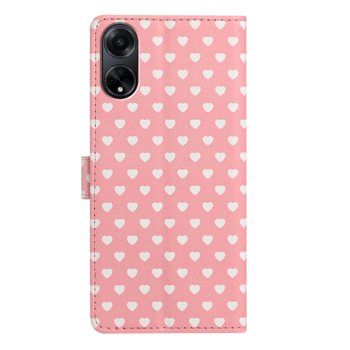 For OPPO A98 Hearts Pattern Buckle Vegan Leather Phone Case with Strap - Pink Hearts - EDA009716210B