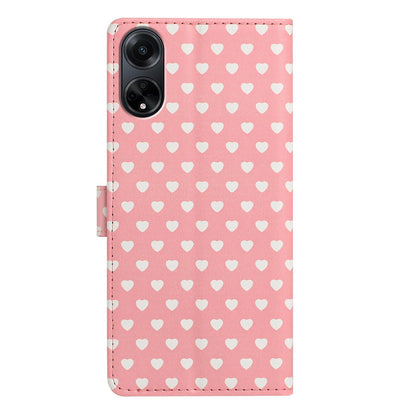 For OPPO A98 Hearts Pattern Buckle Vegan Leather Phone Case with Strap - Pink Hearts - EDA009716210B