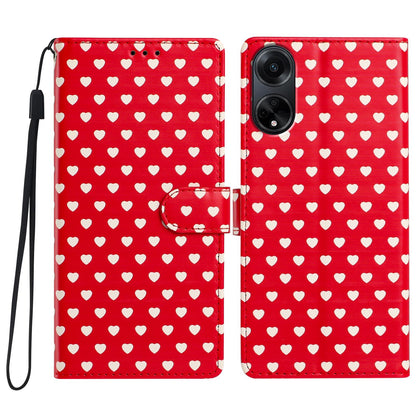 For OPPO A98 Hearts Pattern Buckle Vegan Leather Phone Case with Strap - Red Hearts - EDA009716210C