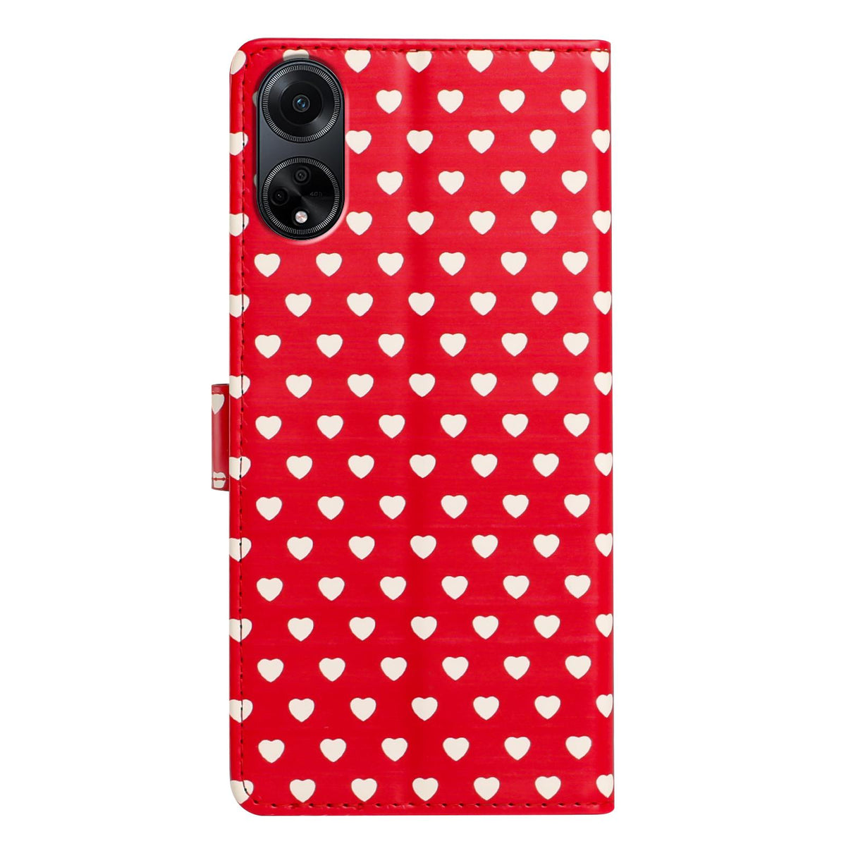 For OPPO A98 Hearts Pattern Buckle Vegan Leather Phone Case with Strap - Red Hearts - EDA009716210C