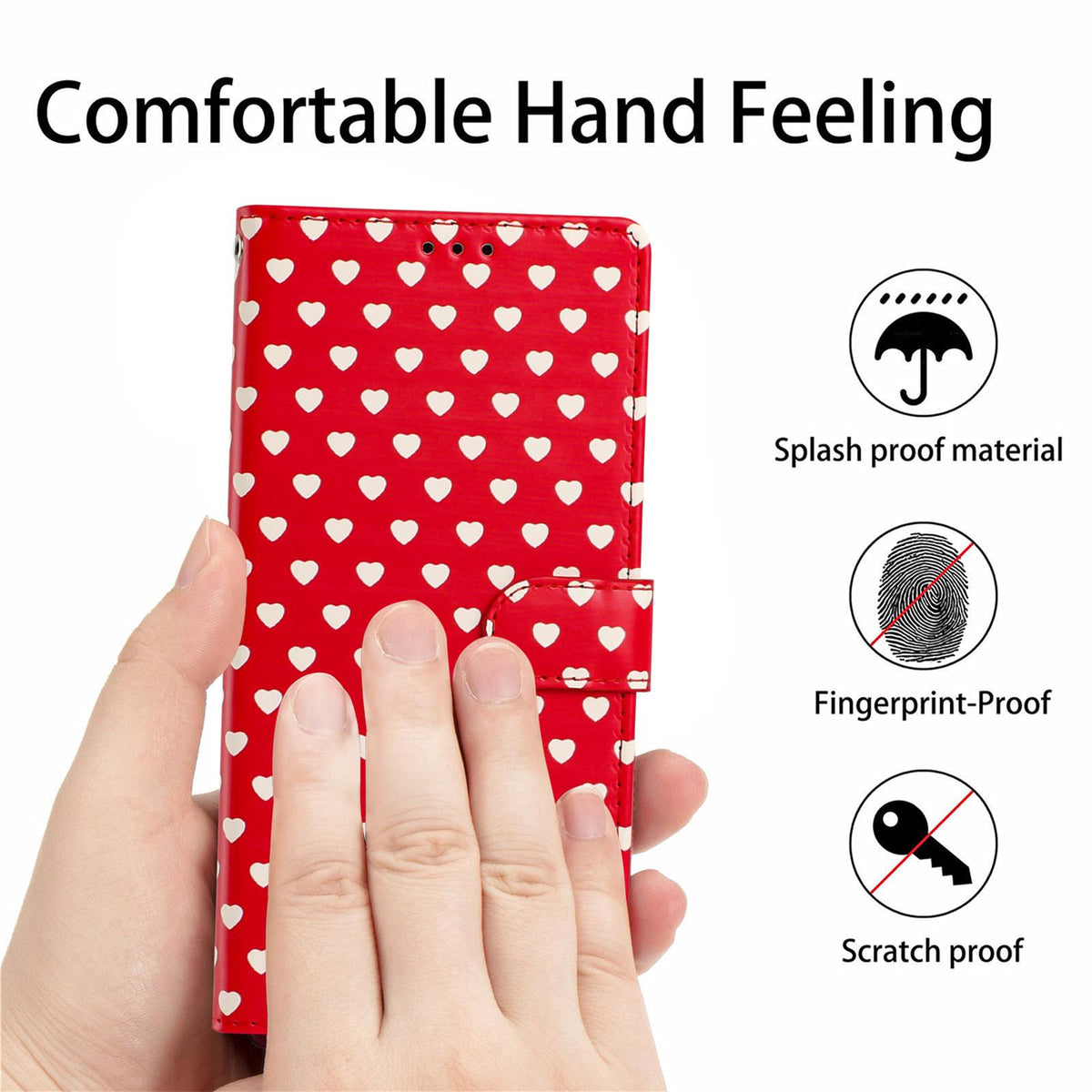 For OPPO A98 Hearts Pattern Buckle Vegan Leather Phone Case with Strap - Red Hearts - EDA009716210C