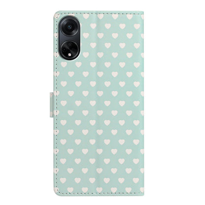 For OPPO A98 Hearts Pattern Buckle Vegan Leather Phone Case with Strap - Mint Green Hearts - EDA009716210D