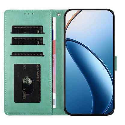 For OPPO A98 Hearts Pattern Buckle Vegan Leather Phone Case with Strap - Mint Green Hearts - EDA009716210D