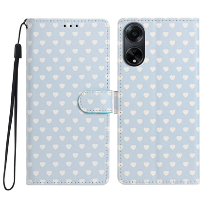 For OPPO A98 Hearts Pattern Buckle Vegan Leather Phone Case with Strap - Blue Hearts - EDA009716210E