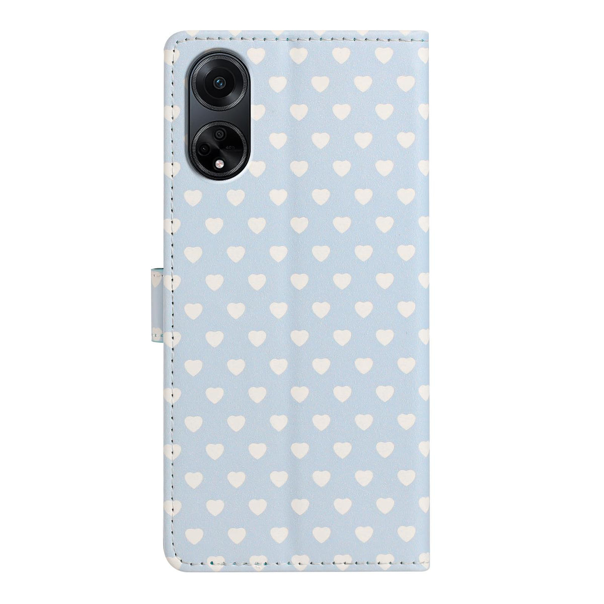 For OPPO A98 Hearts Pattern Buckle Vegan Leather Phone Case with Strap - Blue Hearts - EDA009716210E