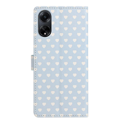 For OPPO A98 Hearts Pattern Buckle Vegan Leather Phone Case with Strap - Blue Hearts - EDA009716210E