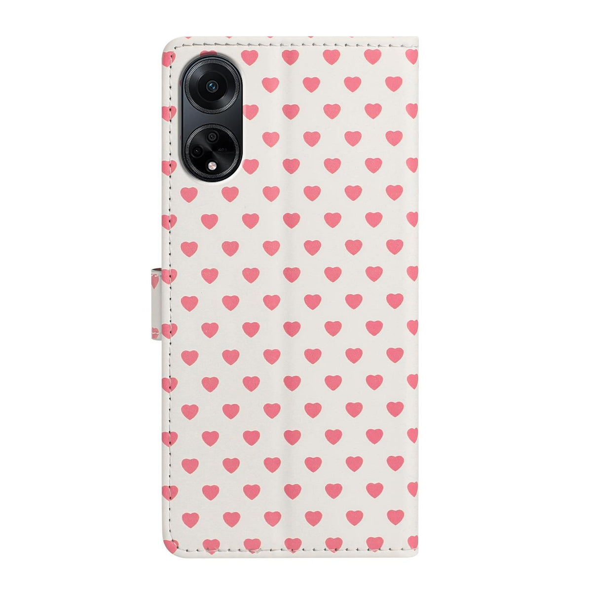 For OPPO A98 Hearts Pattern Buckle Vegan Leather Phone Case with Strap - Beige Hearts - EDA009716210F
