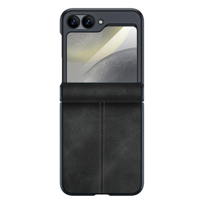 For Galaxy Z Flip6 5G Film Integrated Sheepskin Texture Stitched Magnetic Hinge Phone Case - Black - EDA009716501A