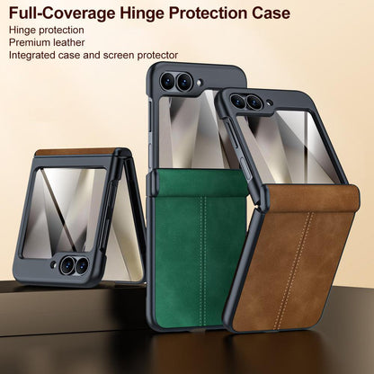 For Galaxy Z Flip6 5G Film Integrated Sheepskin Texture Stitched Magnetic Hinge Phone Case - Black - EDA009716501A