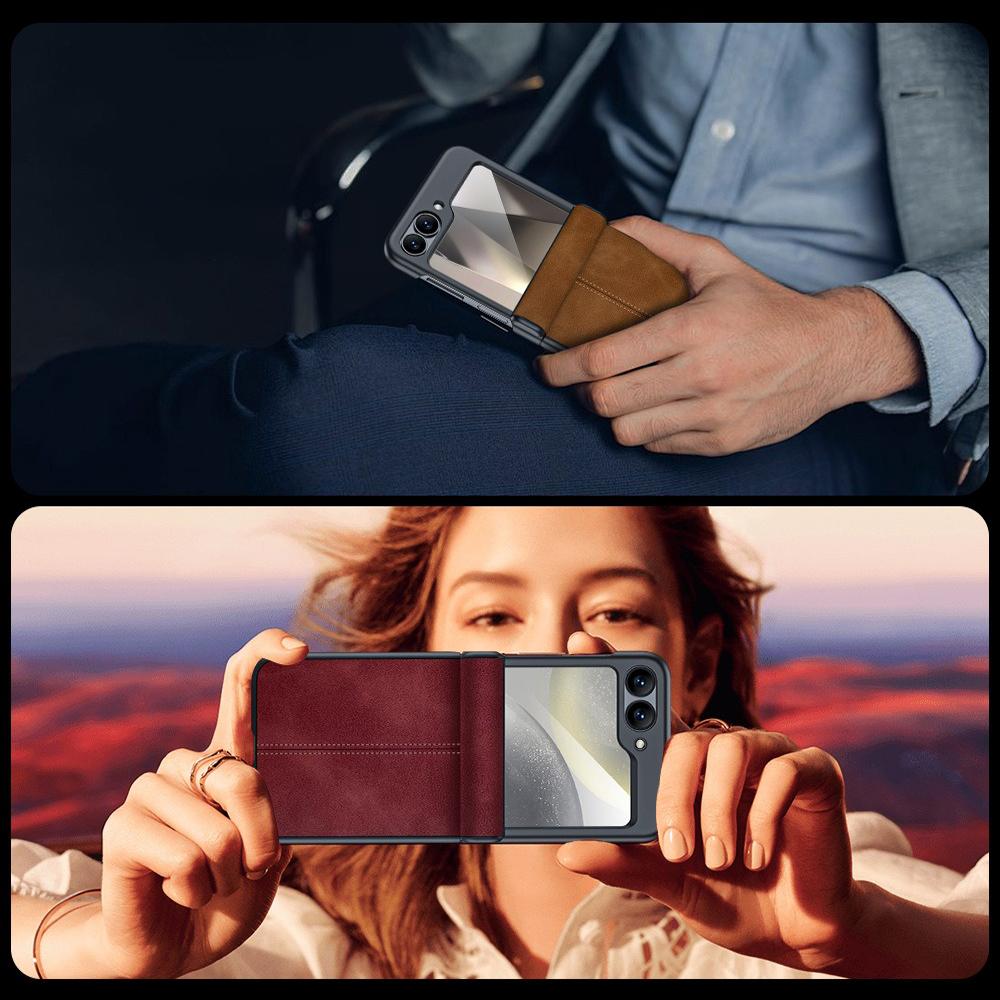 For Galaxy Z Flip6 5G Film Integrated Sheepskin Texture Stitched Magnetic Hinge Phone Case - Black - EDA009716501A
