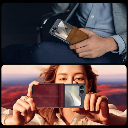 For Galaxy Z Flip6 5G Film Integrated Sheepskin Texture Stitched Magnetic Hinge Phone Case - Black - EDA009716501A