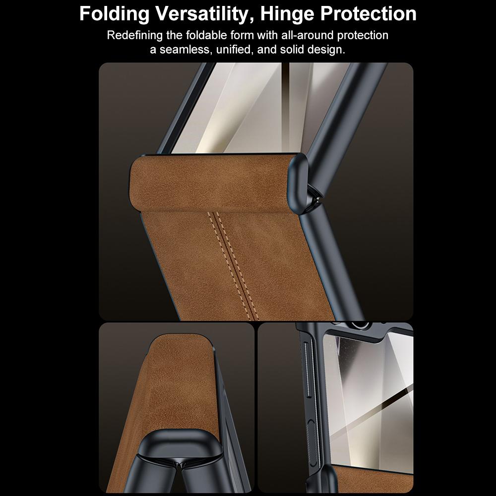 For Galaxy Z Flip6 5G Film Integrated Sheepskin Texture Stitched Magnetic Hinge Phone Case - Grey - EDA009716501B