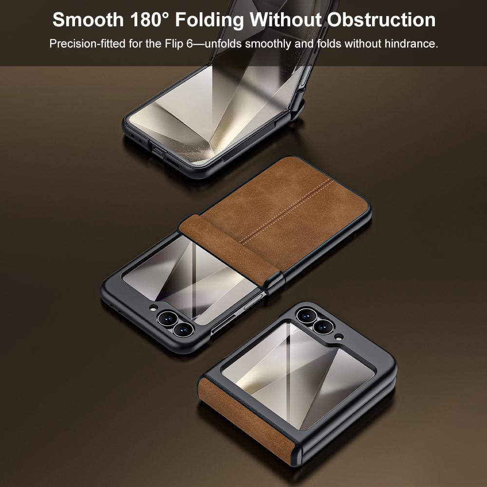 For Galaxy Z Flip6 5G Film Integrated Sheepskin Texture Stitched Magnetic Hinge Phone Case - Grey - EDA009716501B