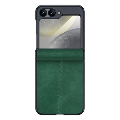 For Galaxy Z Flip6 5G Film Integrated Sheepskin Texture Stitched Magnetic Hinge Phone Case - Green - EDA009716501C