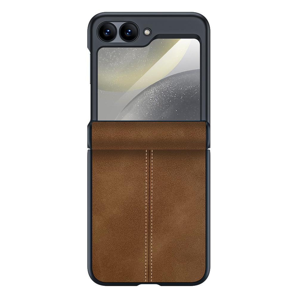 For Galaxy Z Flip6 5G Film Integrated Sheepskin Texture Stitched Magnetic Hinge Phone Case - Brown - EDA009716501F