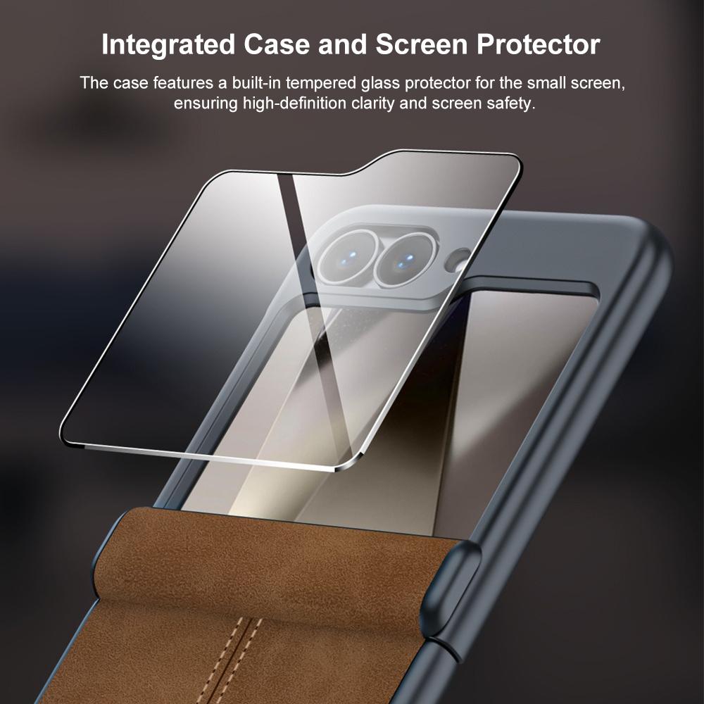 For Galaxy Z Flip6 5G Film Integrated Sheepskin Texture Stitched Magnetic Hinge Phone Case - Brown - EDA009716501F