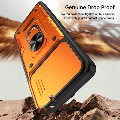 For ZTE Blade A36 4G / 5G Nanshan Armor Sliding Camshield Ring Holder Phone Case - Blue - EDA009716801B