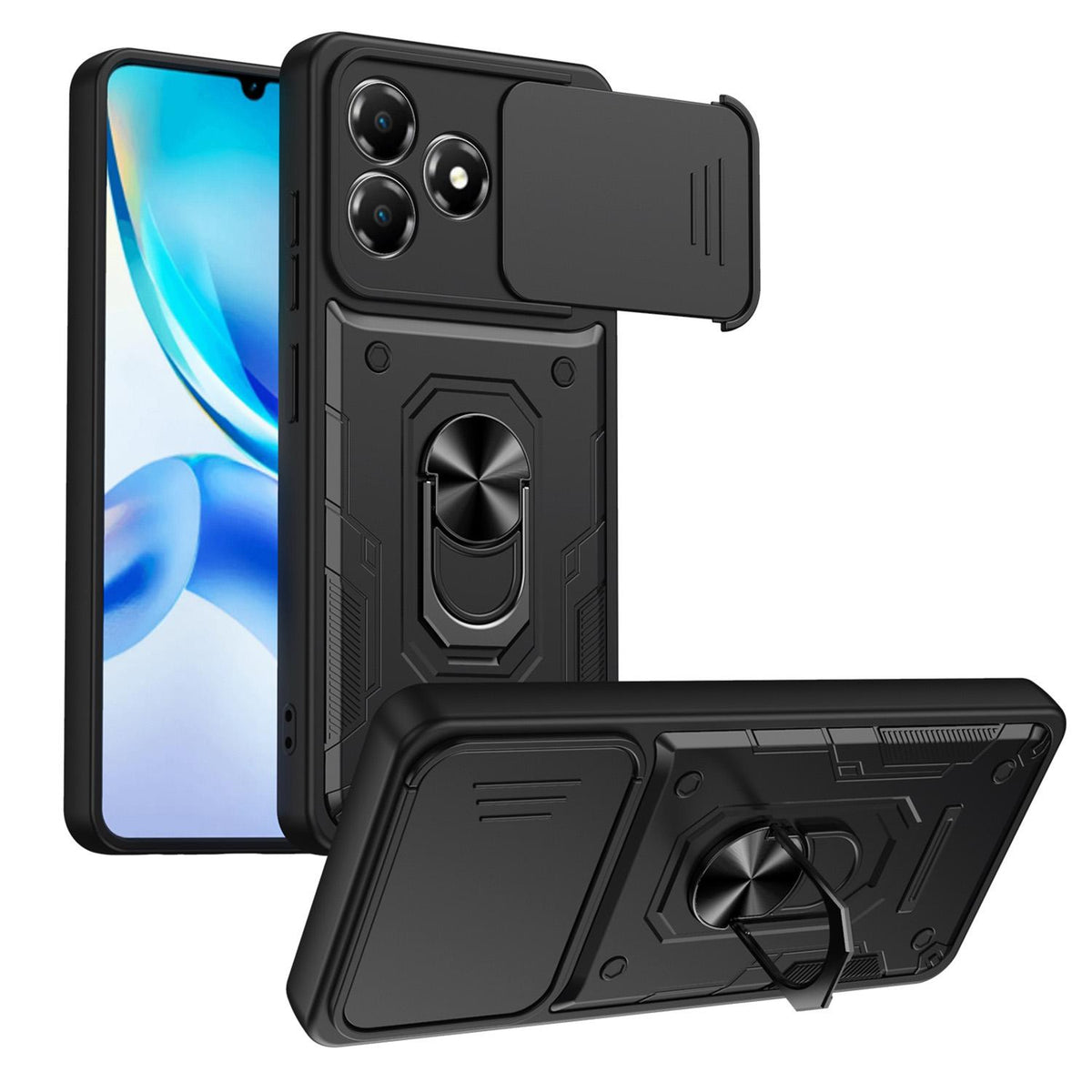 For ZTE Blade A36 4G / 5G Nanshan Armor Sliding Camshield Ring Holder Phone Case - Black - EDA009716801C