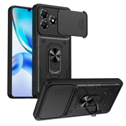 For ZTE Blade A36 4G / 5G Nanshan Armor Sliding Camshield Ring Holder Phone Case - Black - EDA009716801C