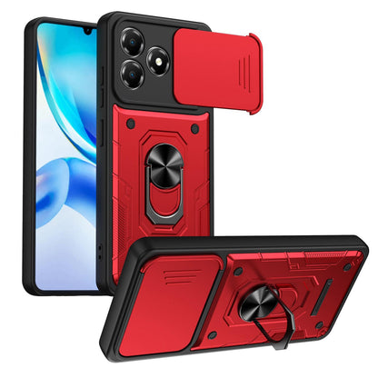 For ZTE Blade A36 4G / 5G Nanshan Armor Sliding Camshield Ring Holder Phone Case - Red - EDA009716801D