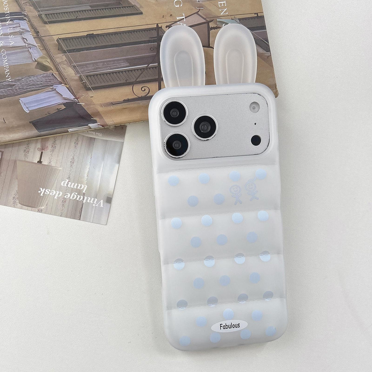 For iPhone 14 Pro Bunny Ears Puffer Dots Figure TPU Phone Case - Translucent - EDA009717005A