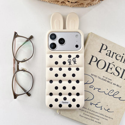 For iPhone 14 Pro Bunny Ears Puffer Dots Figure TPU Phone Case - White - EDA009717005B