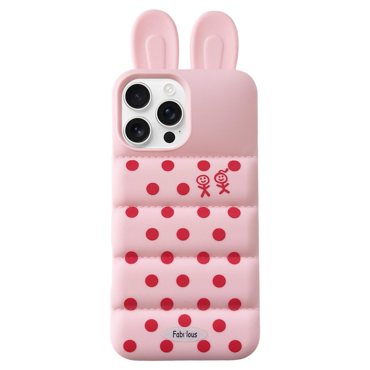 For iPhone 14 Pro Bunny Ears Puffer Dots Figure TPU Phone Case - Pink - EDA009717005E