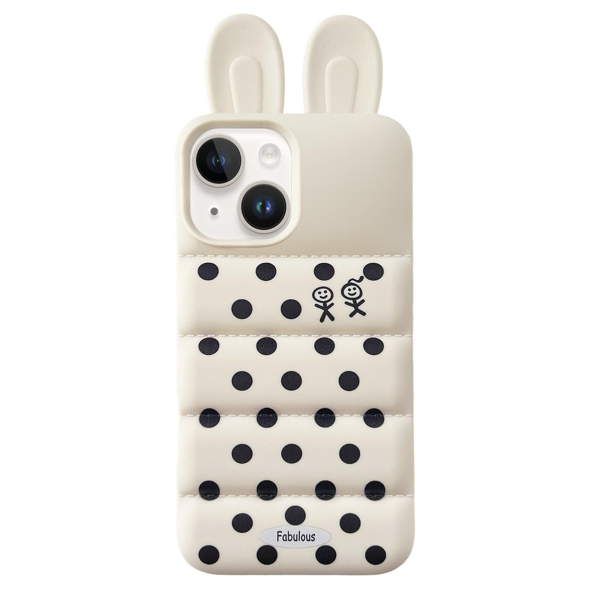 For iPhone 15 Bunny Ears Puffer Dots Figure TPU Phone Case - White - EDA009717007B