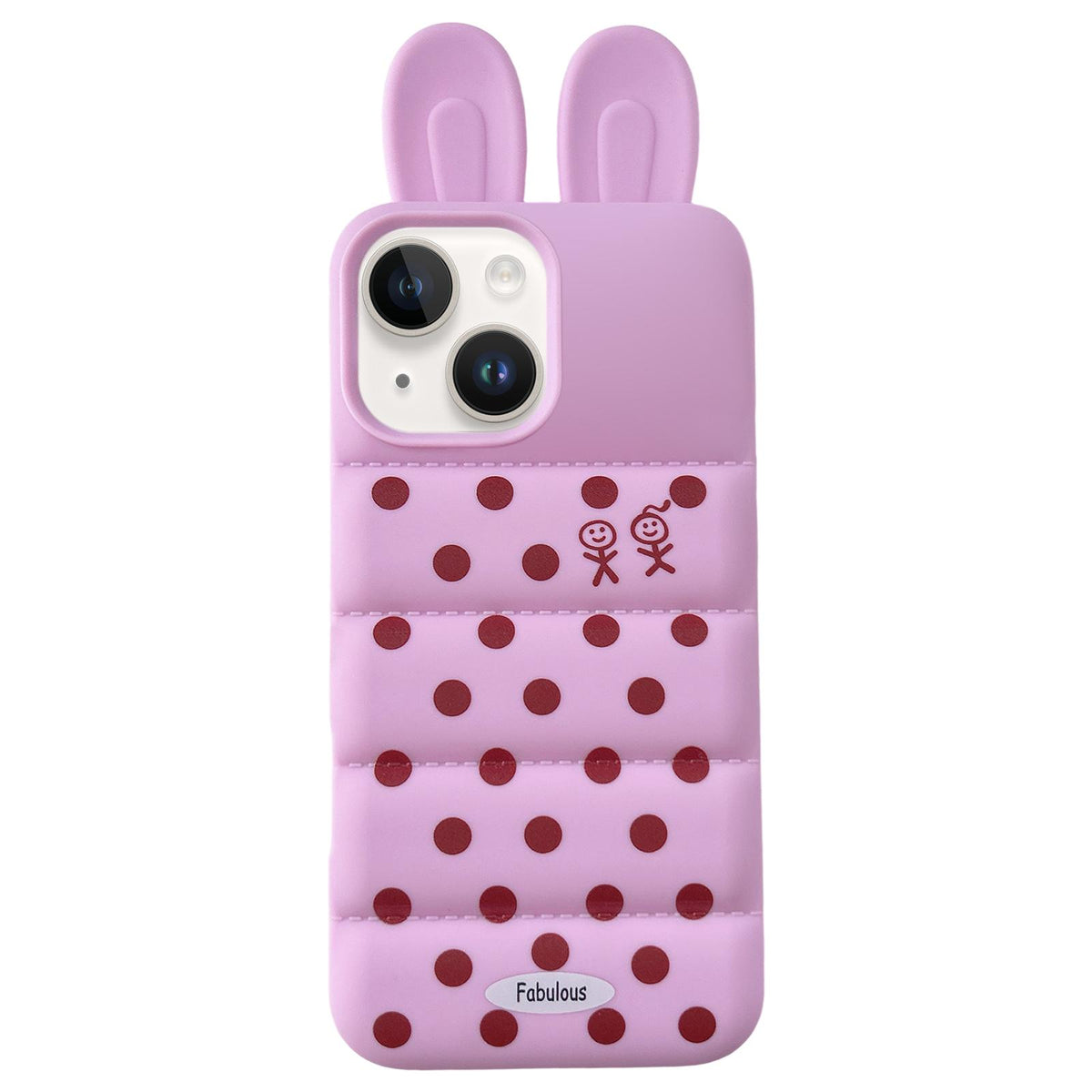 For iPhone 15 Bunny Ears Puffer Dots Figure TPU Phone Case - Rose Red - EDA009717007C
