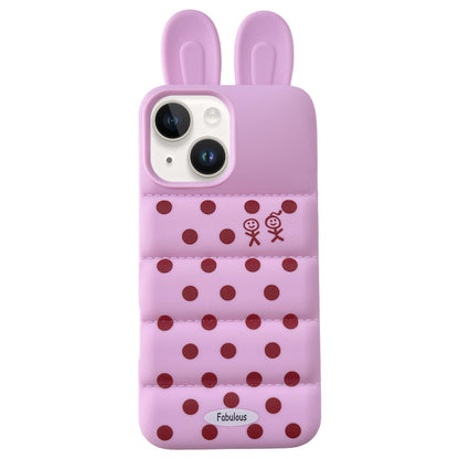 For iPhone 15 Bunny Ears Puffer Dots Figure TPU Phone Case - Rose Red - EDA009717007C