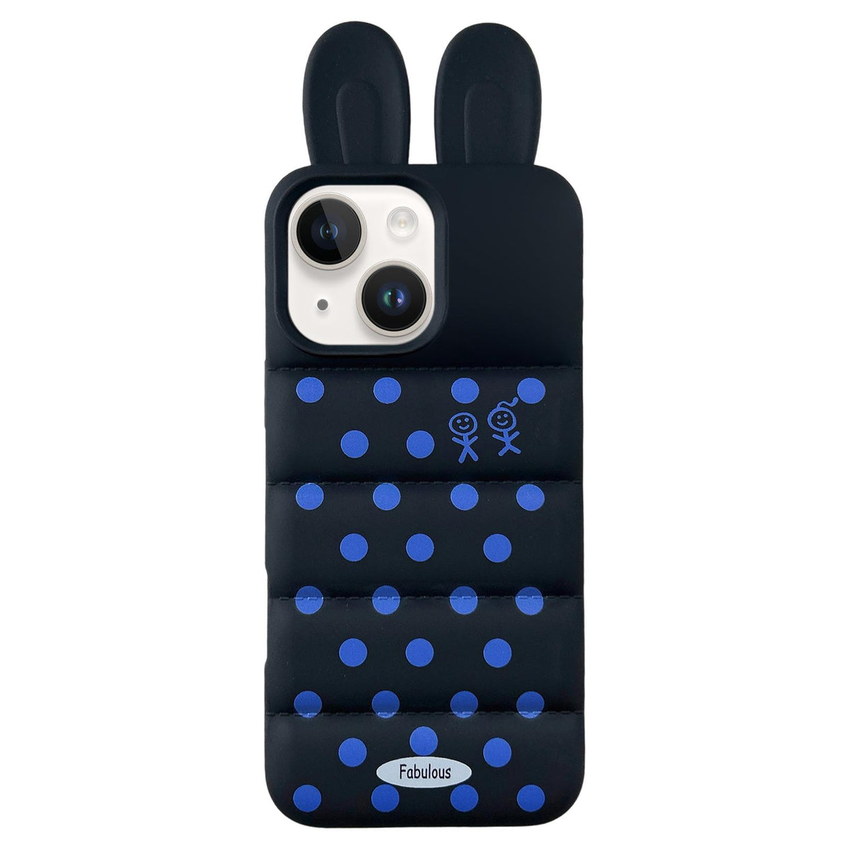 For iPhone 15 Bunny Ears Puffer Dots Figure TPU Phone Case - Black - EDA009717007D