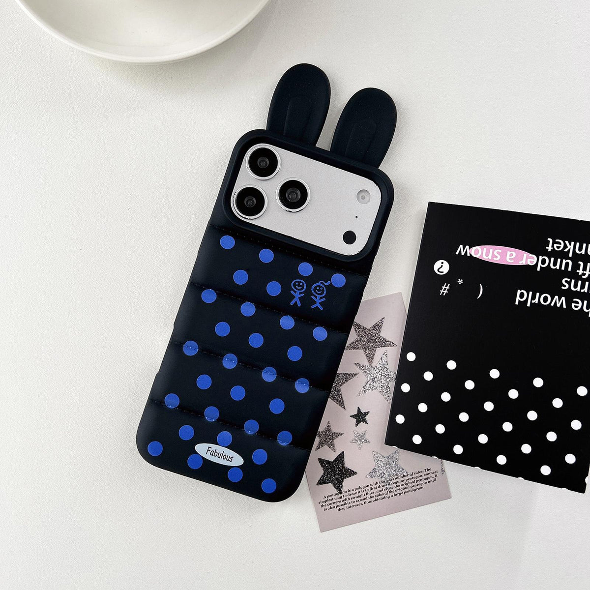 For iPhone 15 Pro Max Bunny Ears Puffer Dots Figure TPU Phone Case - Black - EDA009717009D
