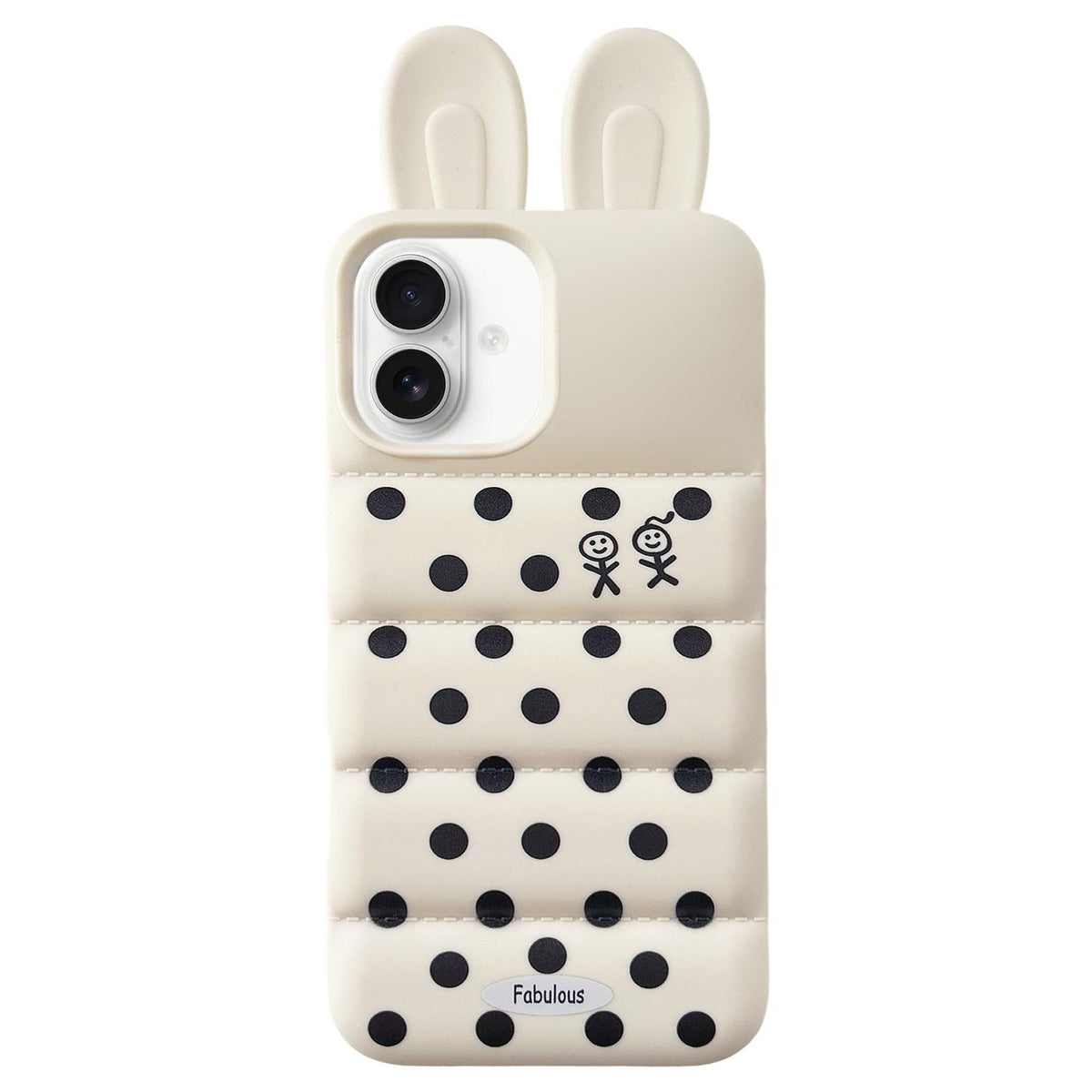 For iPhone 16 Bunny Ears Puffer Dots Figure TPU Phone Case - White - EDA009717010B