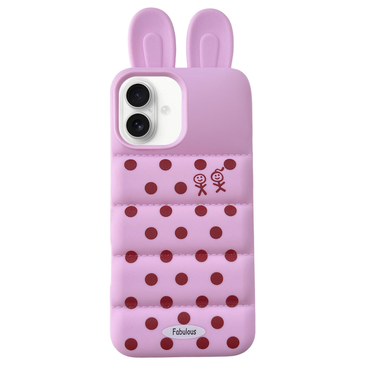 For iPhone 16 Bunny Ears Puffer Dots Figure TPU Phone Case - Rose Red - EDA009717010C