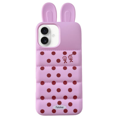 For iPhone 16 Bunny Ears Puffer Dots Figure TPU Phone Case - Rose Red - EDA009717010C