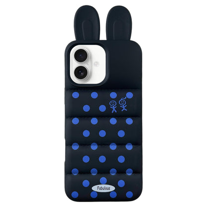 For iPhone 16 Bunny Ears Puffer Dots Figure TPU Phone Case - Black - EDA009717010D