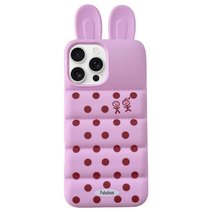 For iPhone 16 Pro Bunny Ears Puffer Dots Figure TPU Phone Case - Rose Red - EDA009717011C