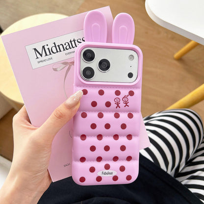 For iPhone 16 Pro Max Bunny Ears Puffer Dots Figure TPU Phone Case - Rose Red - EDA009717012C