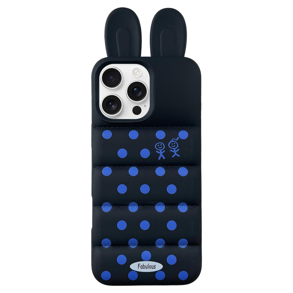 For iPhone 16 Pro Max Bunny Ears Puffer Dots Figure TPU Phone Case - Black - EDA009717012D