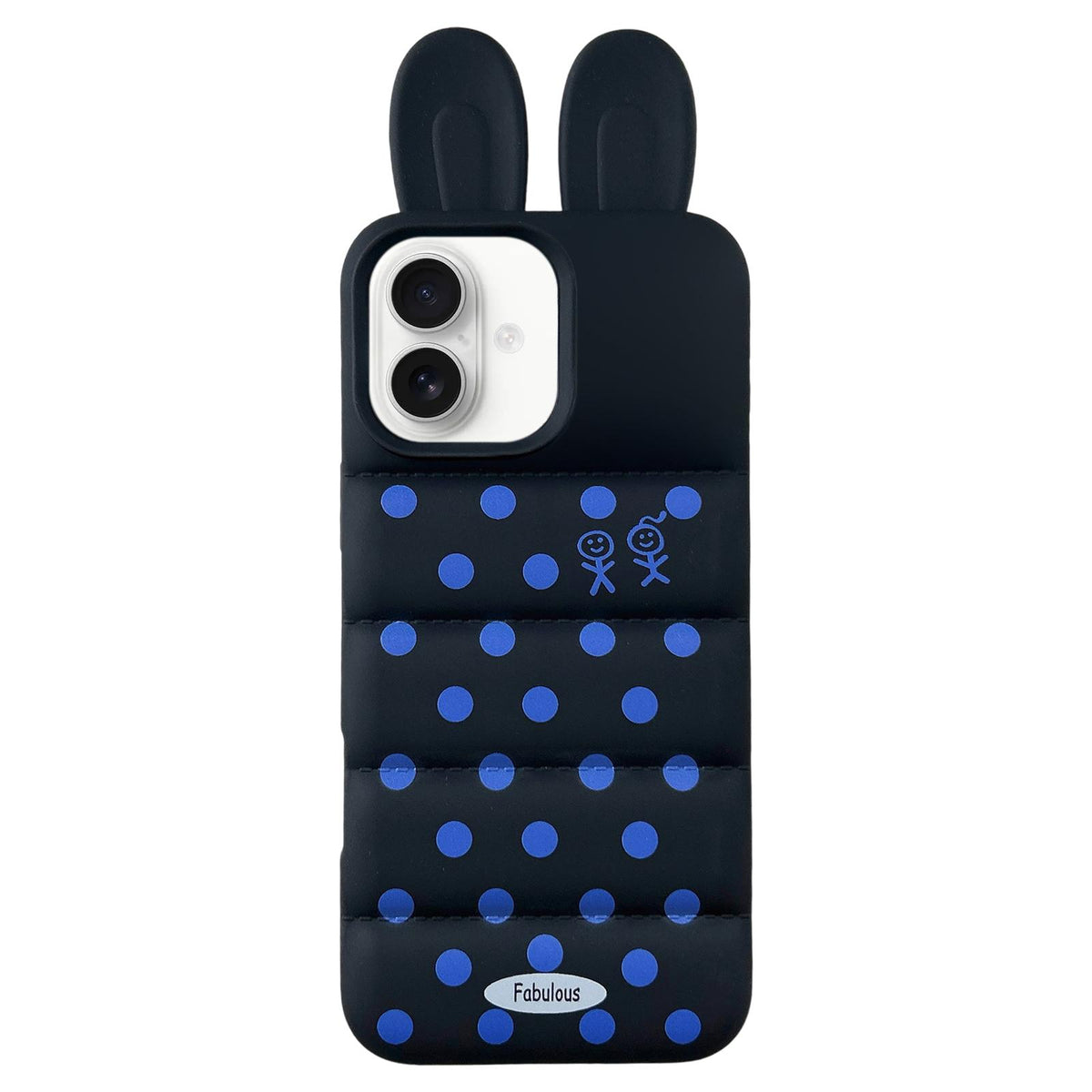 For iPhone 17 Bunny Ears Puffer Dots Figure TPU Phone Case - Black - EDA009717013D