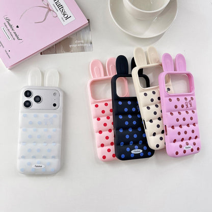 For iPhone 14 Pro Max Bunny Ears Puffer Dots Figure TPU Phone Case - Pink - EDA009717006E