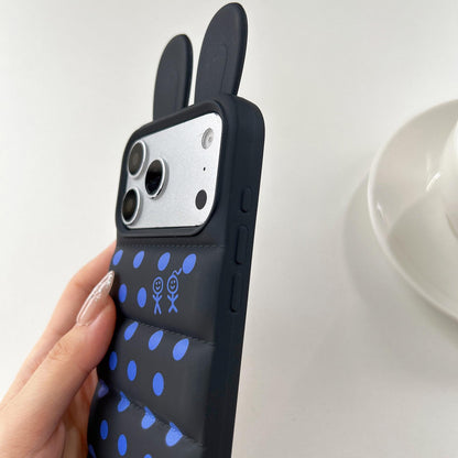 For iPhone 13 Bunny Ears Puffer Dots Figure TPU Phone Case - White - EDA009717002B