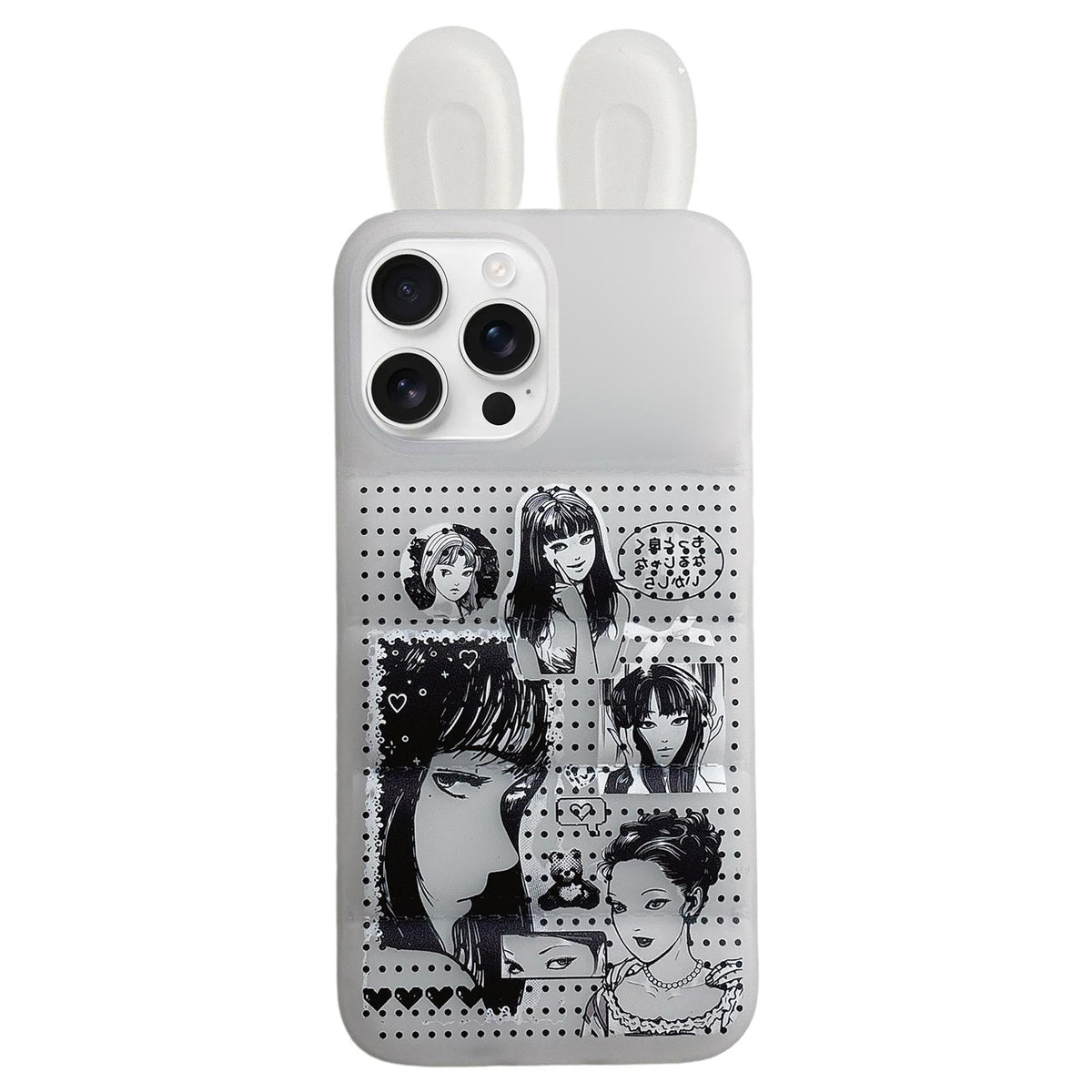For iPhone 14 Pro Max Bunny Ears Puffer Cartoon Characters TPU Phone Case - Hearted Girl - EDA009717406A