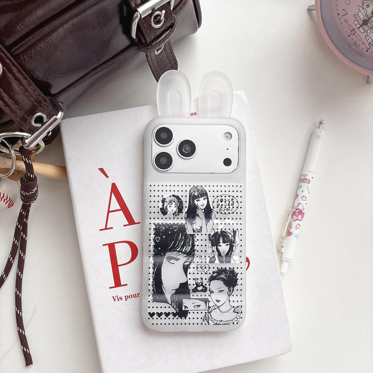 For iPhone 14 Pro Max Bunny Ears Puffer Cartoon Characters TPU Phone Case - Hearted Girl - EDA009717406A