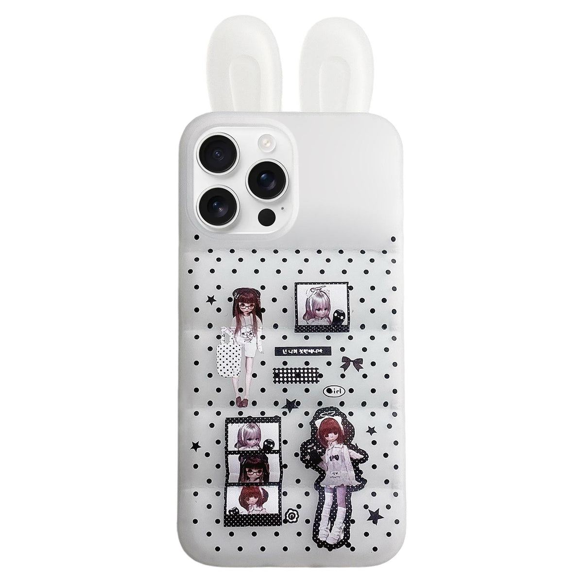 For iPhone 14 Pro Max Bunny Ears Puffer Cartoon Characters TPU Phone Case - Girl with Glasses - EDA009717406D