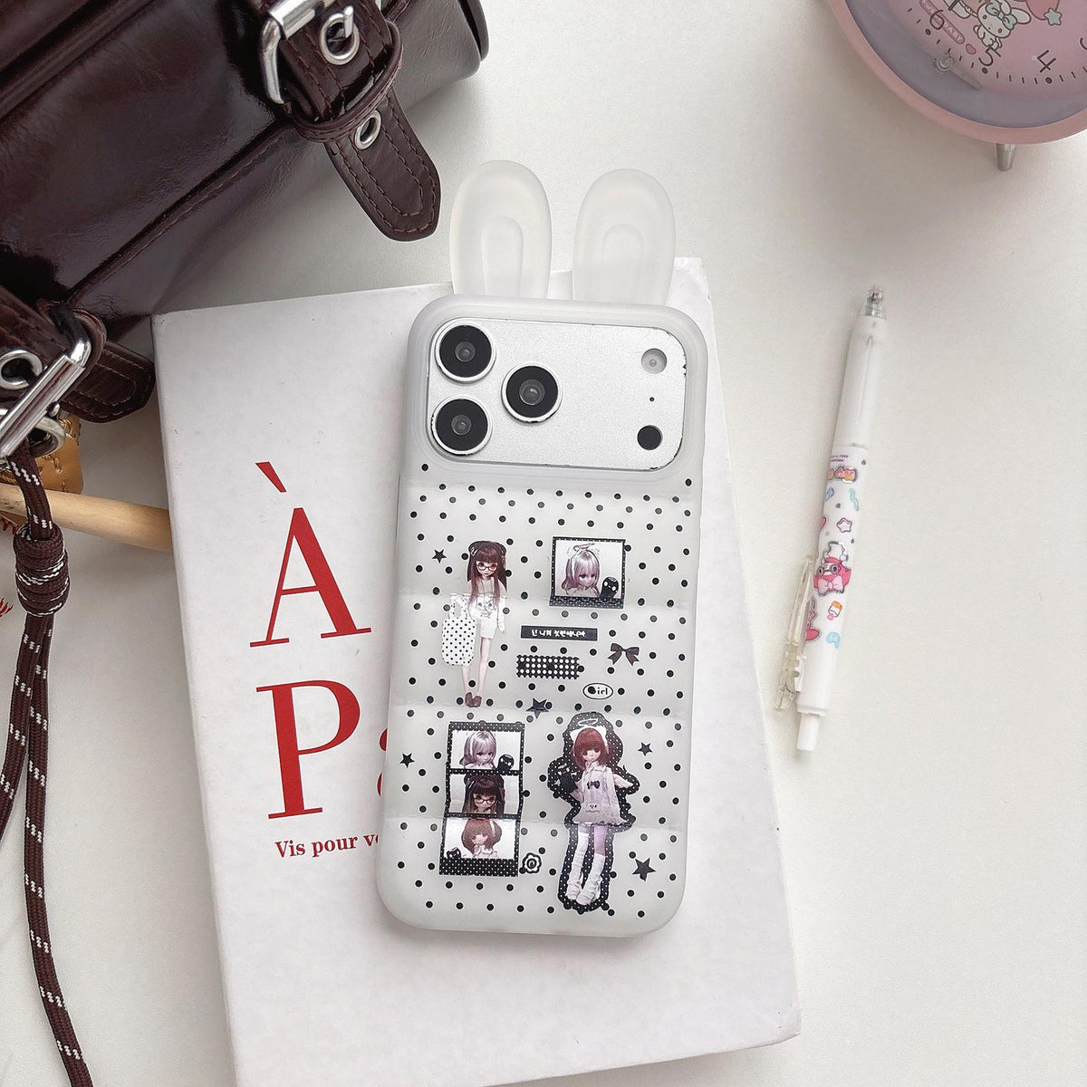 For iPhone 14 Pro Max Bunny Ears Puffer Cartoon Characters TPU Phone Case - Girl with Glasses - EDA009717406D