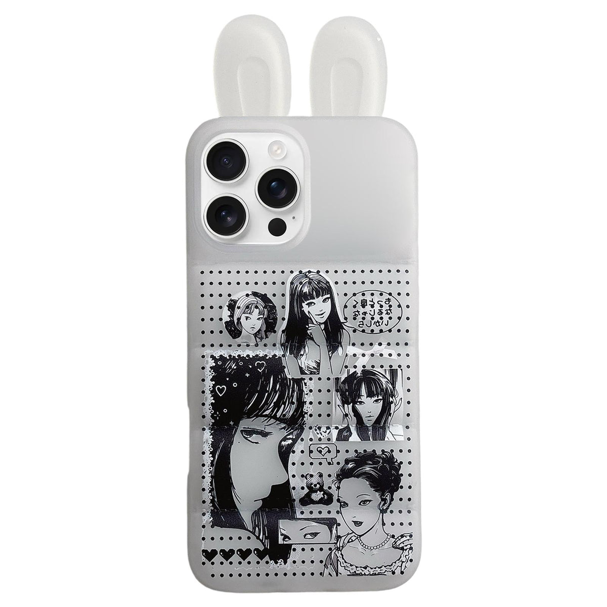 For iPhone 16 Pro Bunny Ears Puffer Cartoon Characters TPU Phone Case - Hearted Girl - EDA009717411A